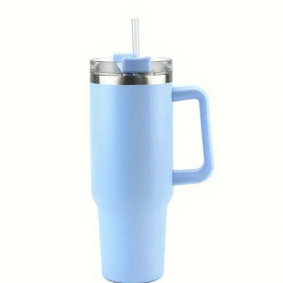 Stainless steel blue water Bott with handle and straw, NWT - Picture 1 of 3